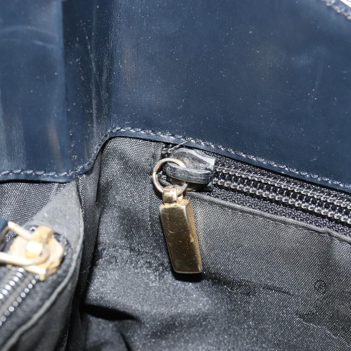 Salvatore Ferragamo Gancini Shoulder Bag Leather Navy Gold Auth BA13105