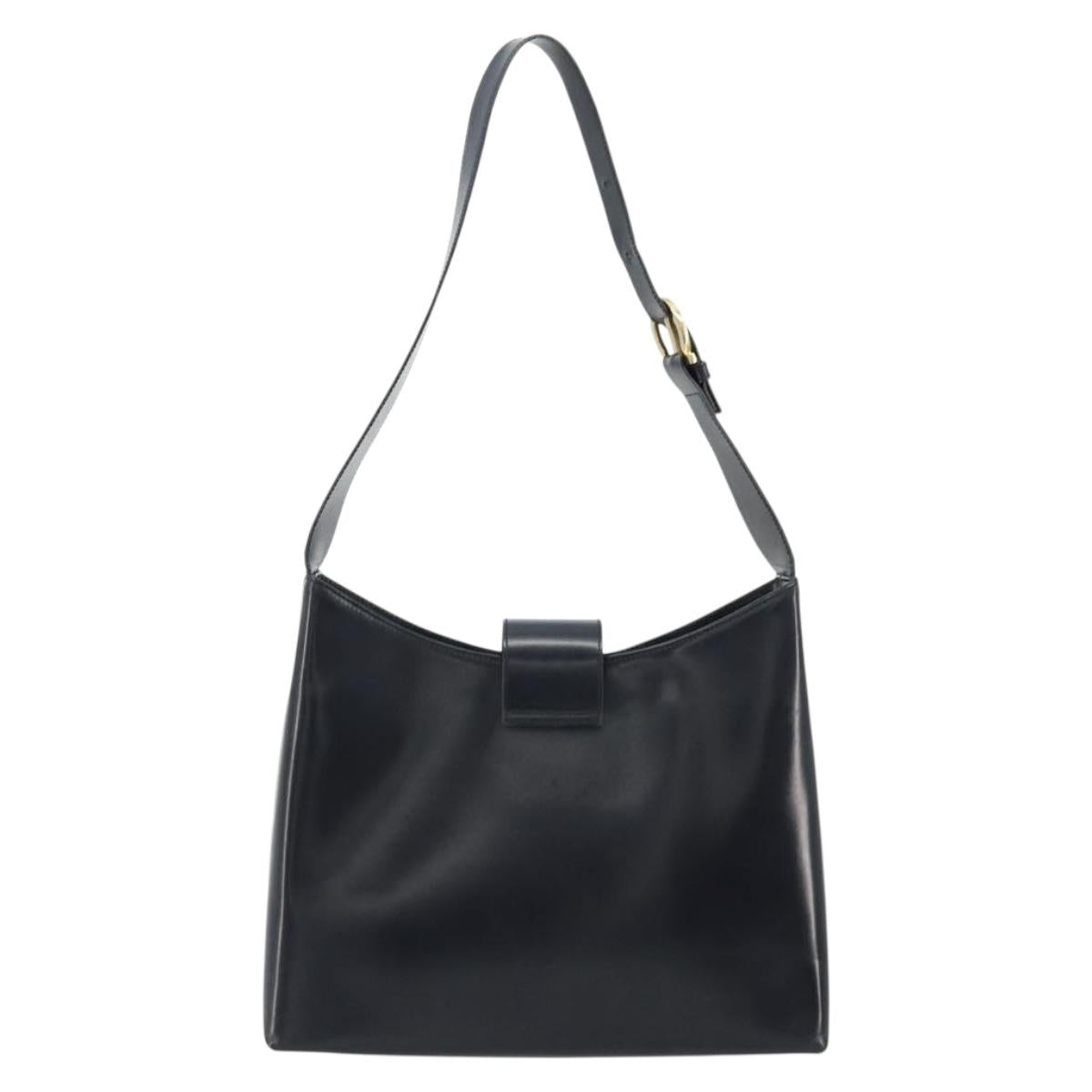 Salvatore Ferragamo Gancini Shoulder Bag Leather Navy Gold Auth BA13105