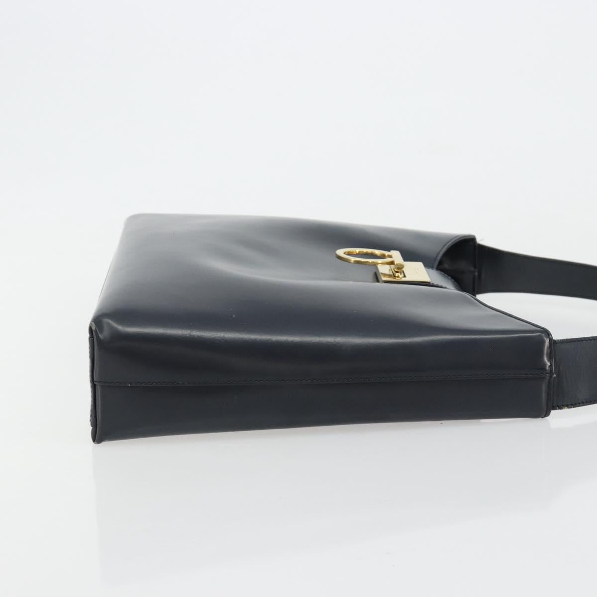 Salvatore Ferragamo Gancini Shoulder Bag Leather Navy Gold Auth BA13105