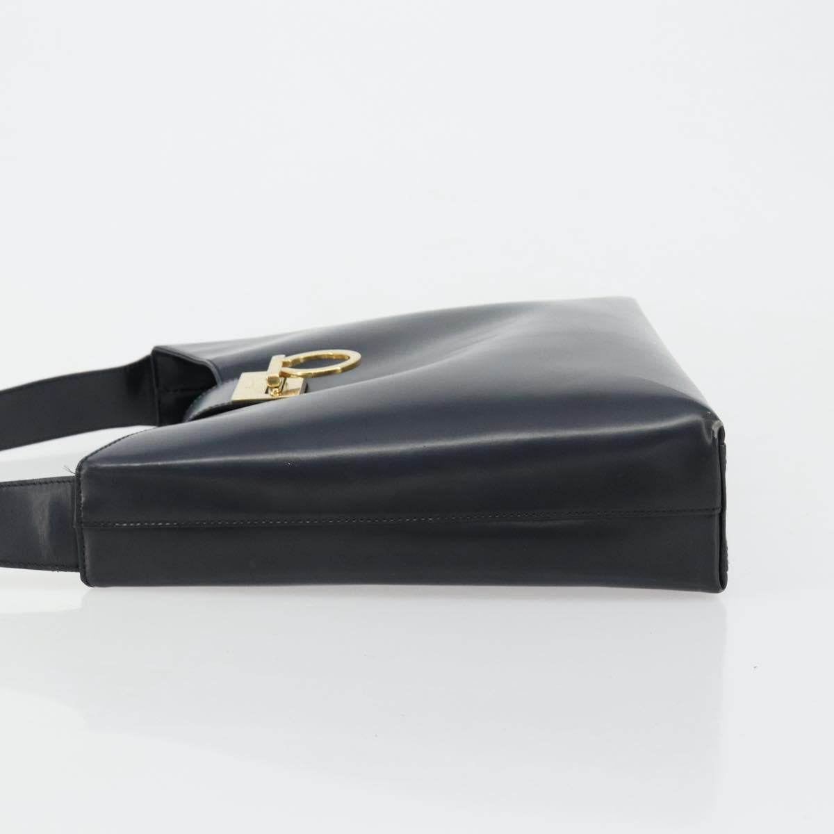 Salvatore Ferragamo Gancini Shoulder Bag Leather Navy Gold Auth BA13105
