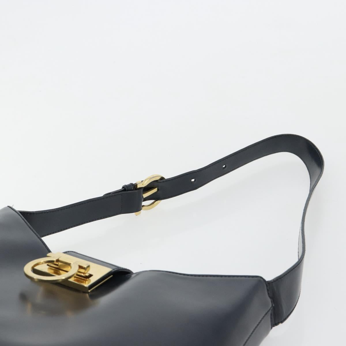 Salvatore Ferragamo Gancini Shoulder Bag Leather Navy Gold Auth BA13105