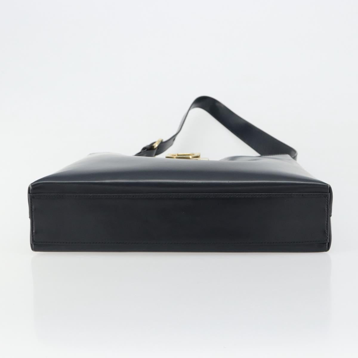 Salvatore Ferragamo Gancini Shoulder Bag Leather Navy Gold Auth BA13105