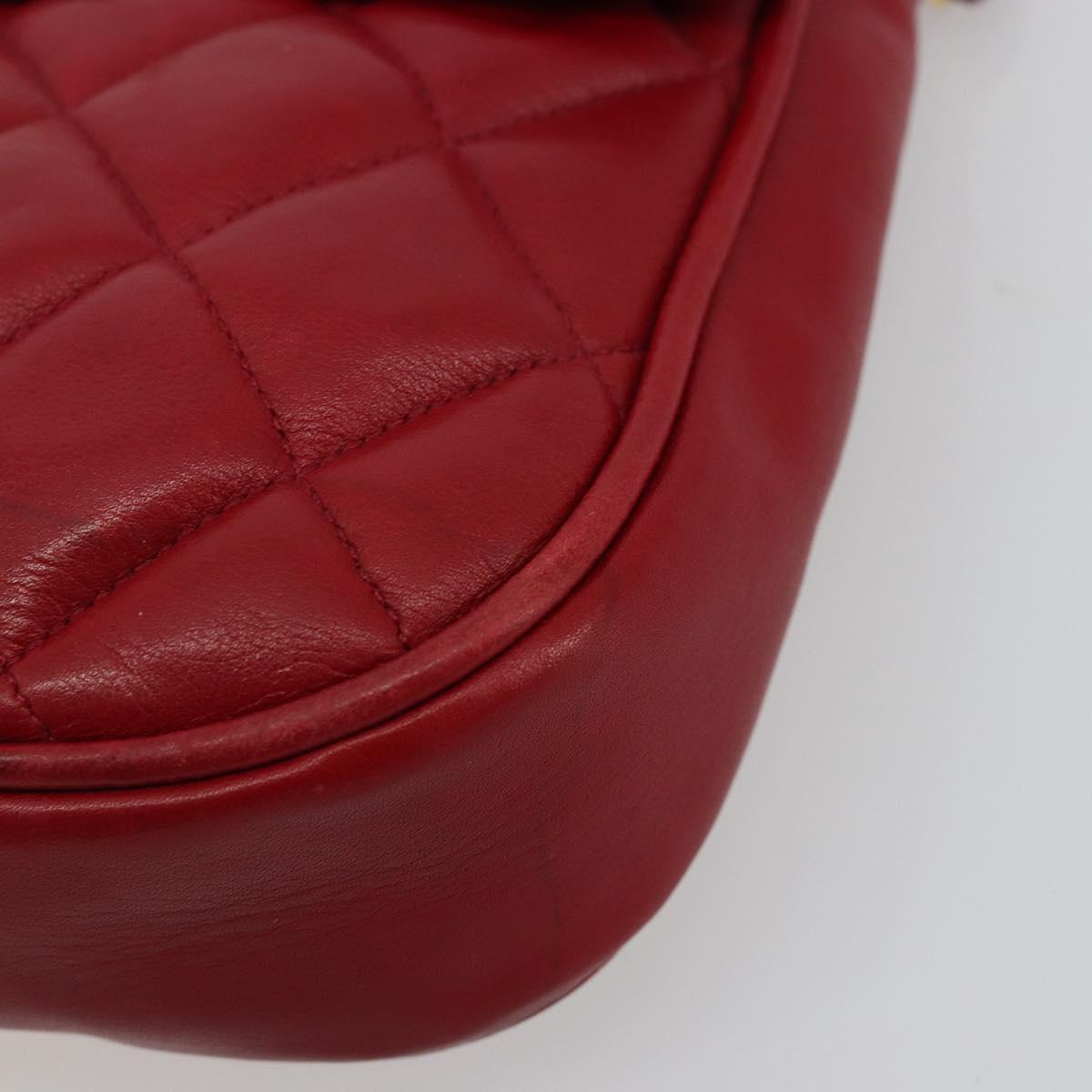 CHANEL Matelasse Chain Shoulder Bag Lamb Skin Red Gold CC Auth BA13106