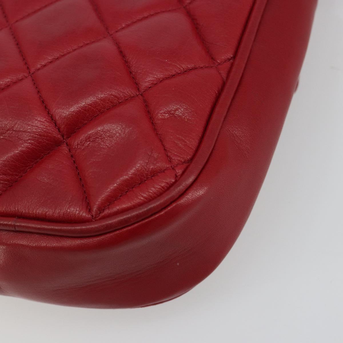 CHANEL Matelasse Chain Shoulder Bag Lamb Skin Red Gold CC Auth BA13106