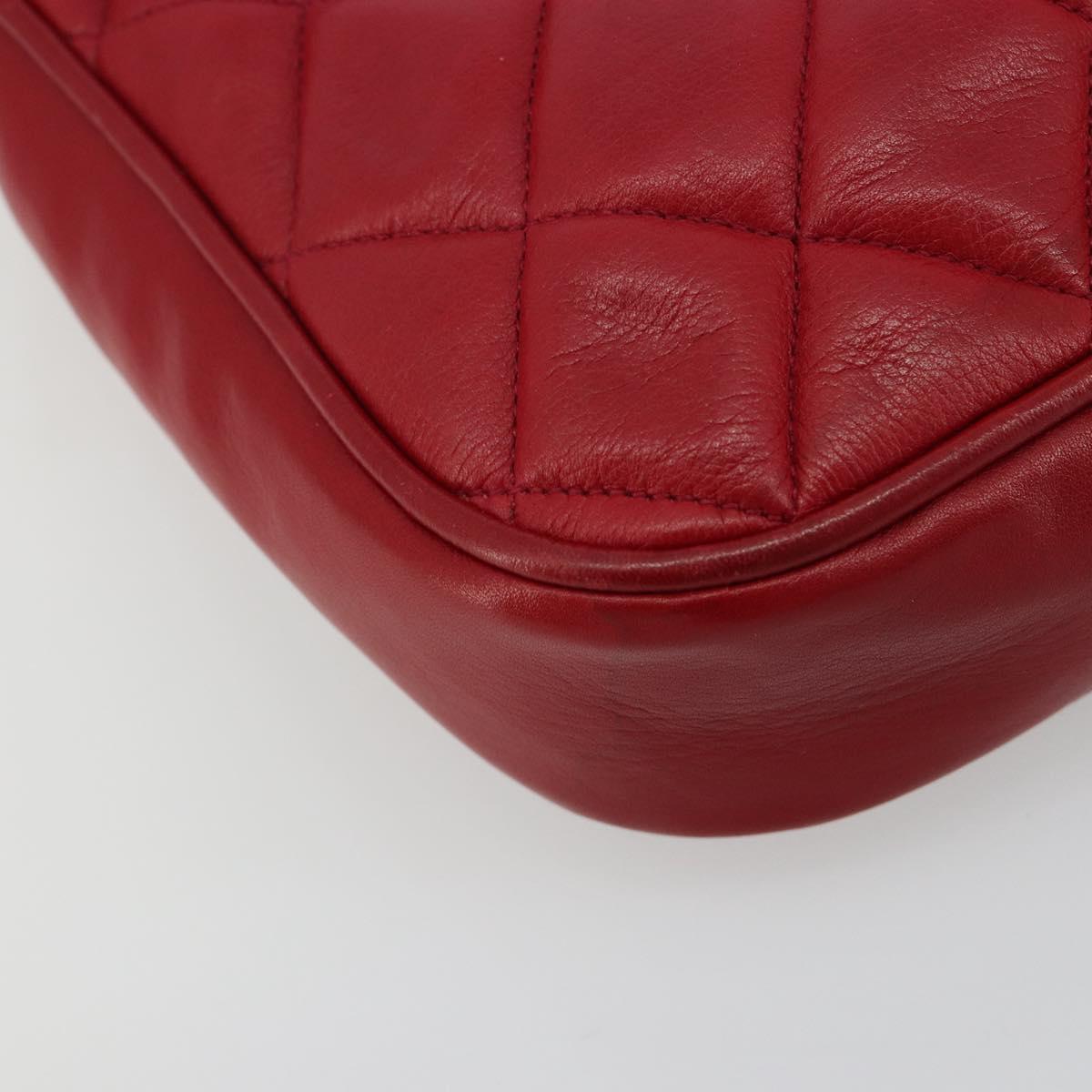 CHANEL Matelasse Chain Shoulder Bag Lamb Skin Red Gold CC Auth BA13106