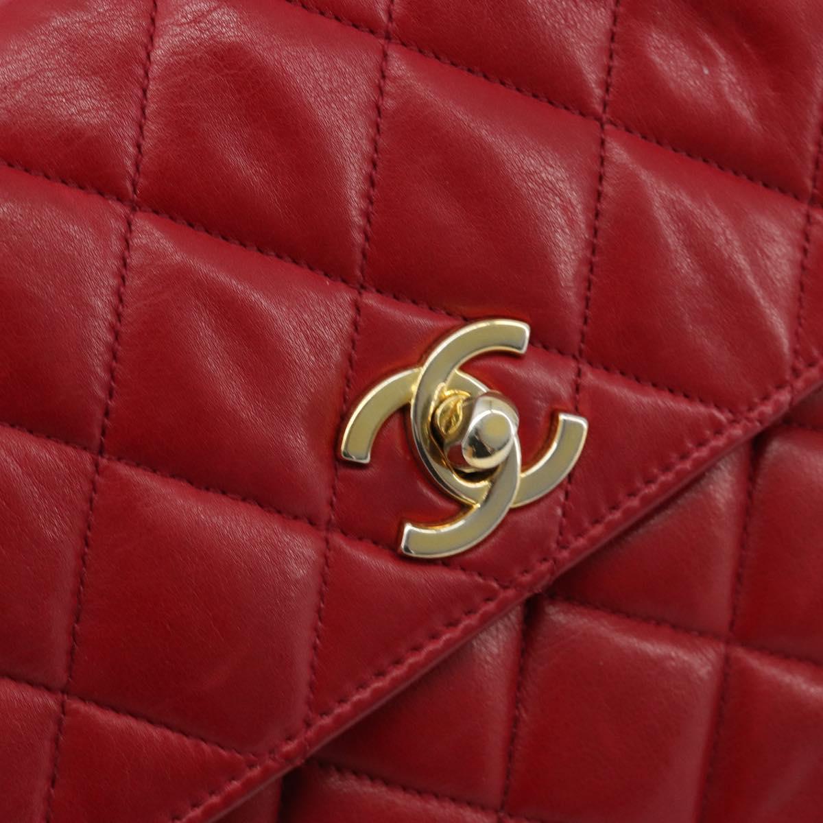 CHANEL Matelasse Chain Shoulder Bag Lamb Skin Red Gold CC Auth BA13106