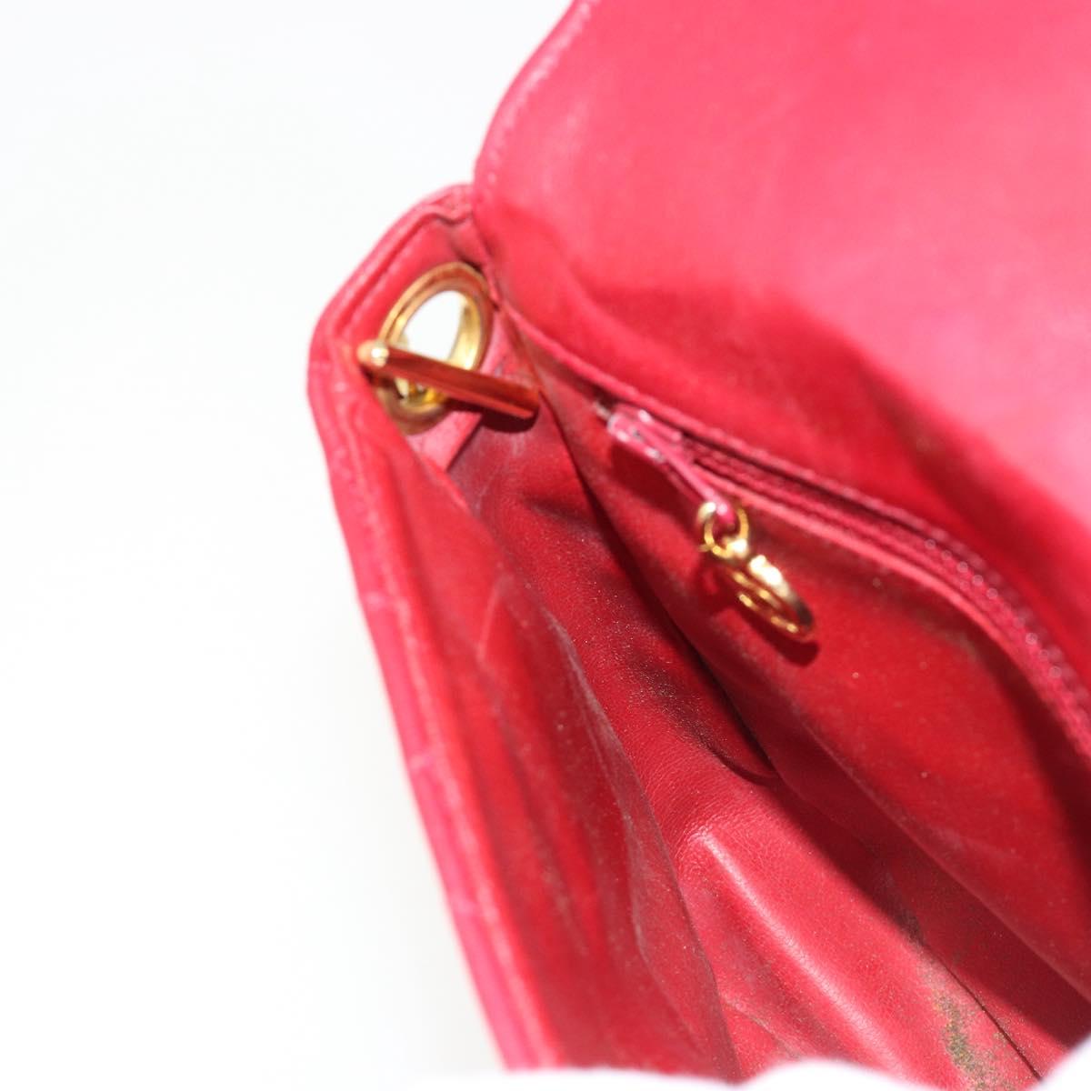 CHANEL Matelasse Chain Shoulder Bag Lamb Skin Red Gold CC Auth BA13106