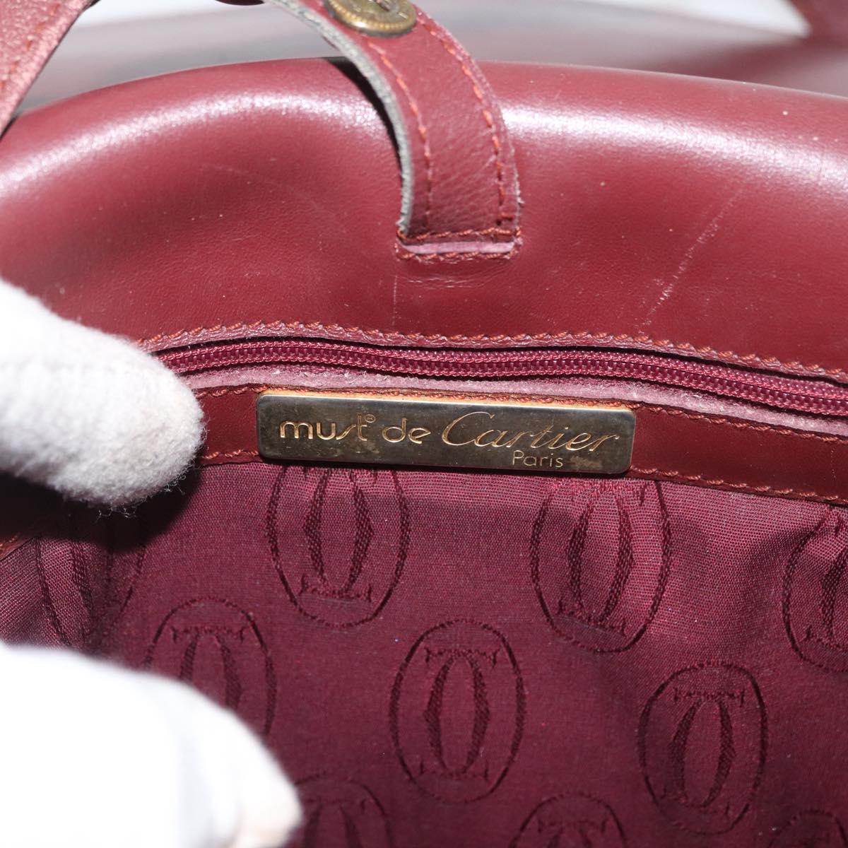 CARTIER Must Line Shoulder Bag Leather Bordeaux Gold Auth BA13122