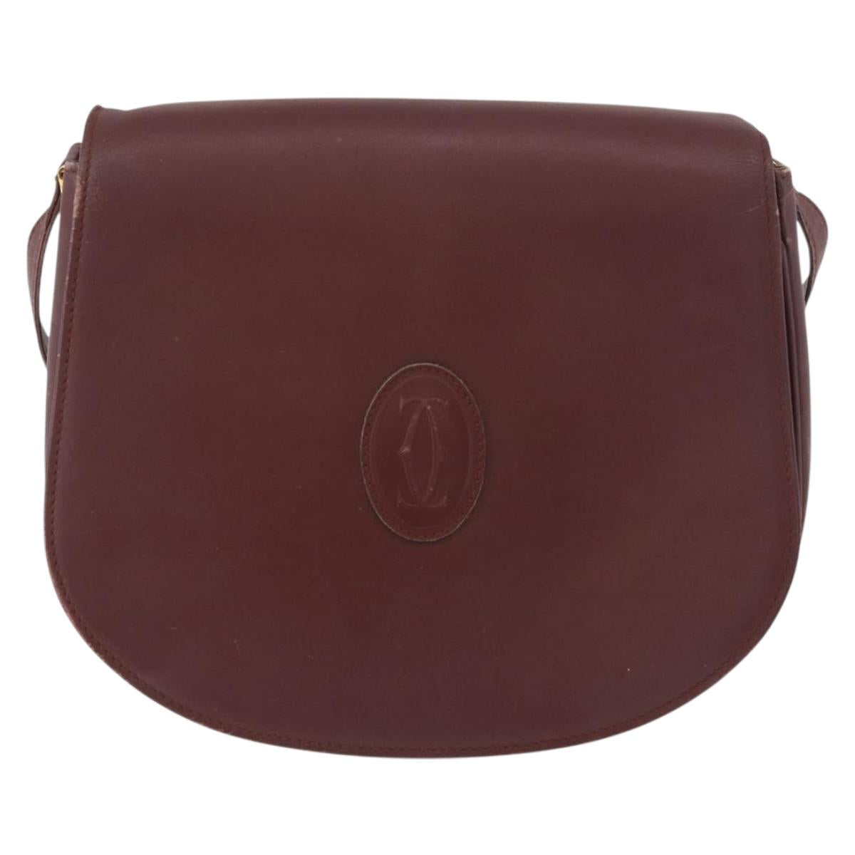 CARTIER Must Line Shoulder Bag Leather Bordeaux Gold Auth BA13122