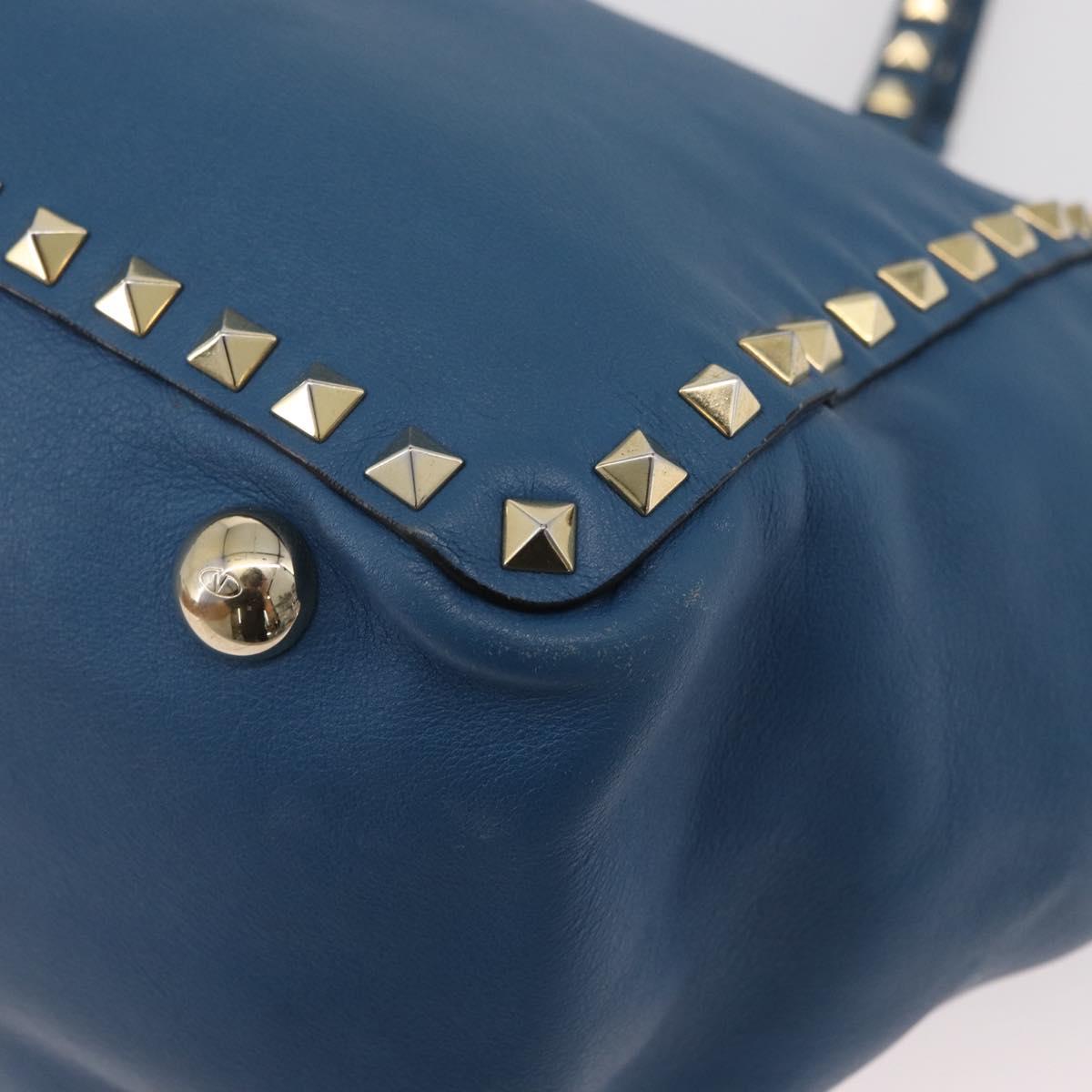VALENTINO Rock Studs Tote Bag Leather 2way Blue Gold Auth BA13124