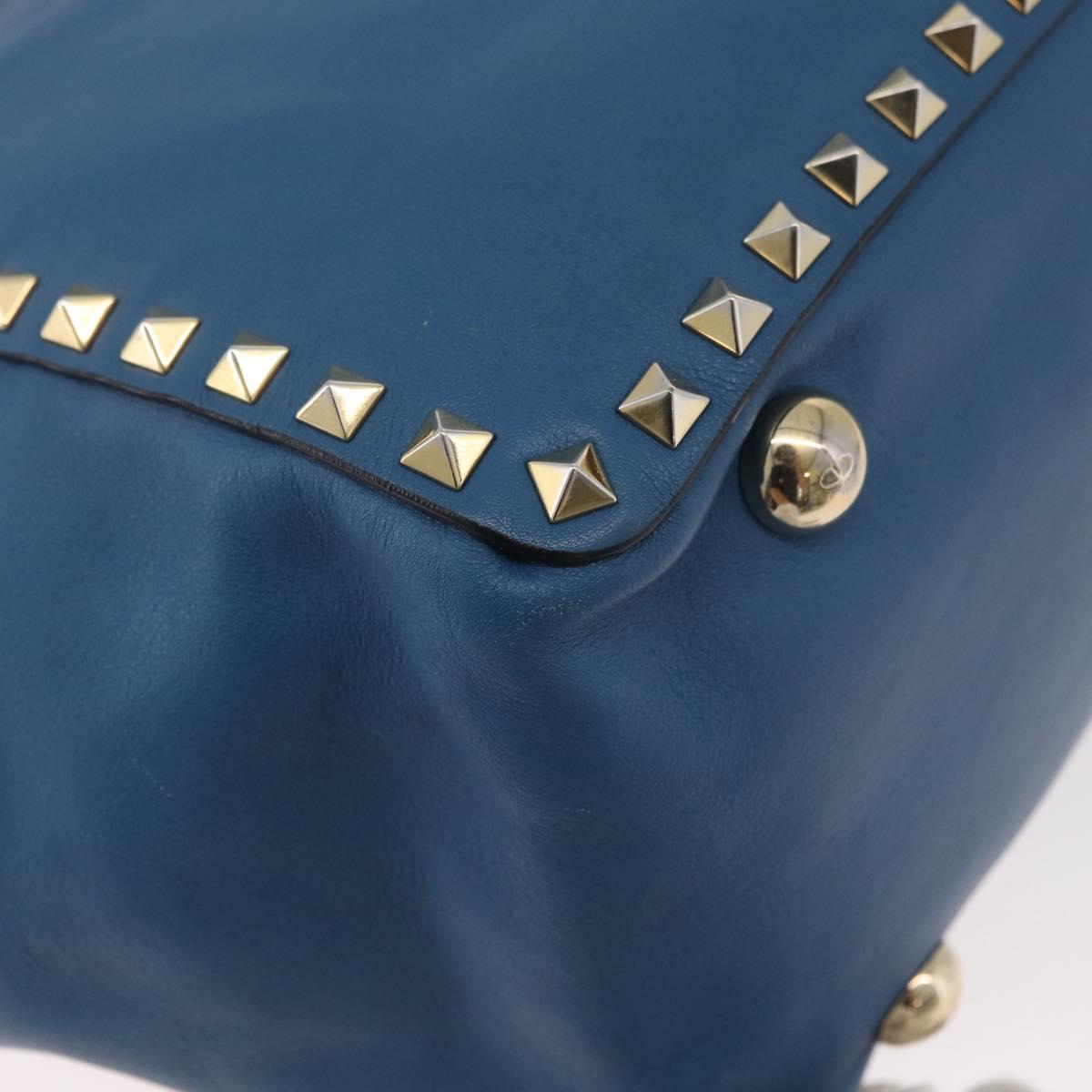 VALENTINO Rock Studs Tote Bag Leather 2way Blue Gold Auth BA13124