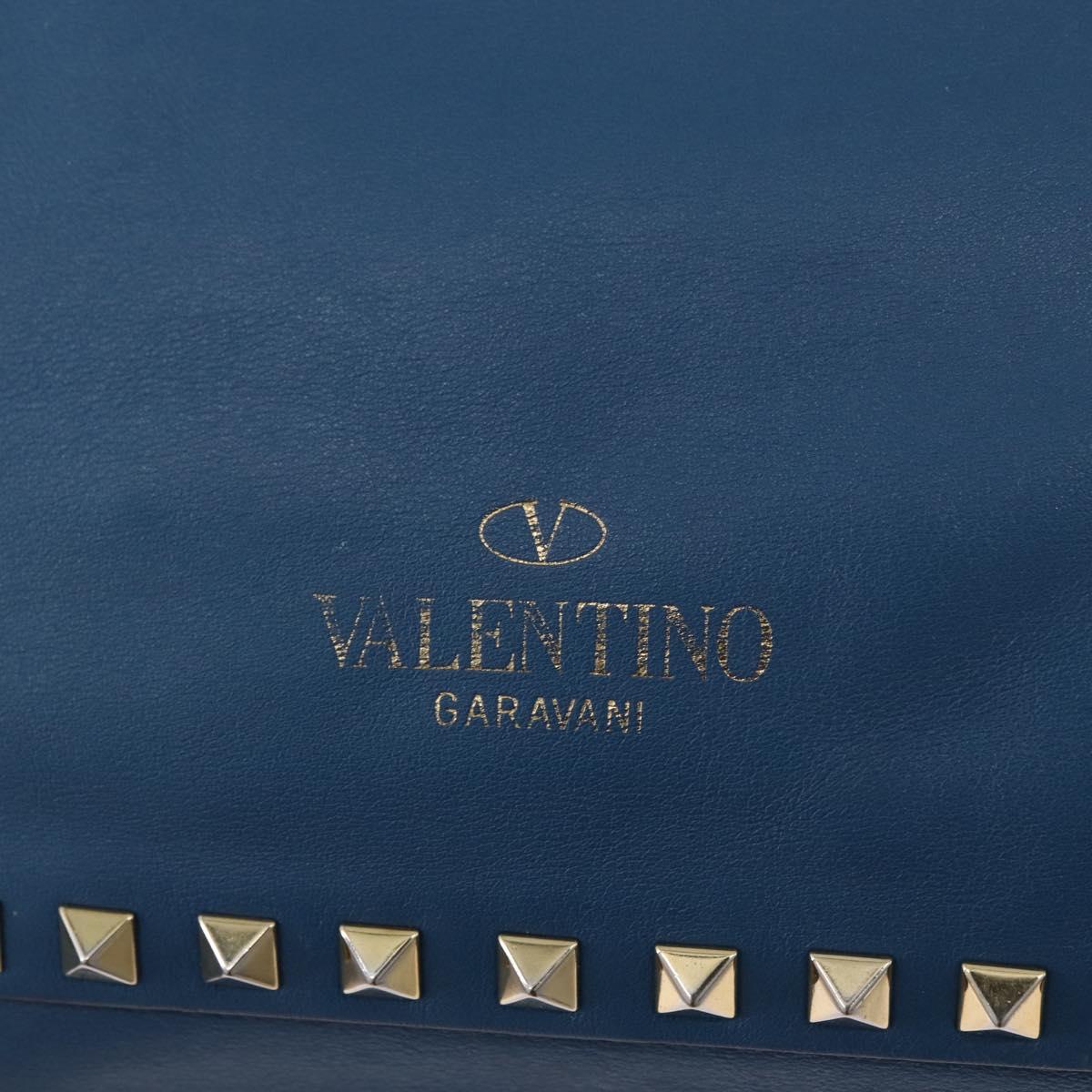 VALENTINO Rock Studs Tote Bag Leather 2way Blue Gold Auth BA13124