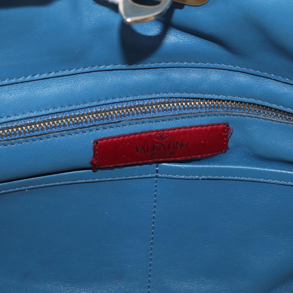 VALENTINO Rock Studs Tote Bag Leather 2way Blue Gold Auth BA13124