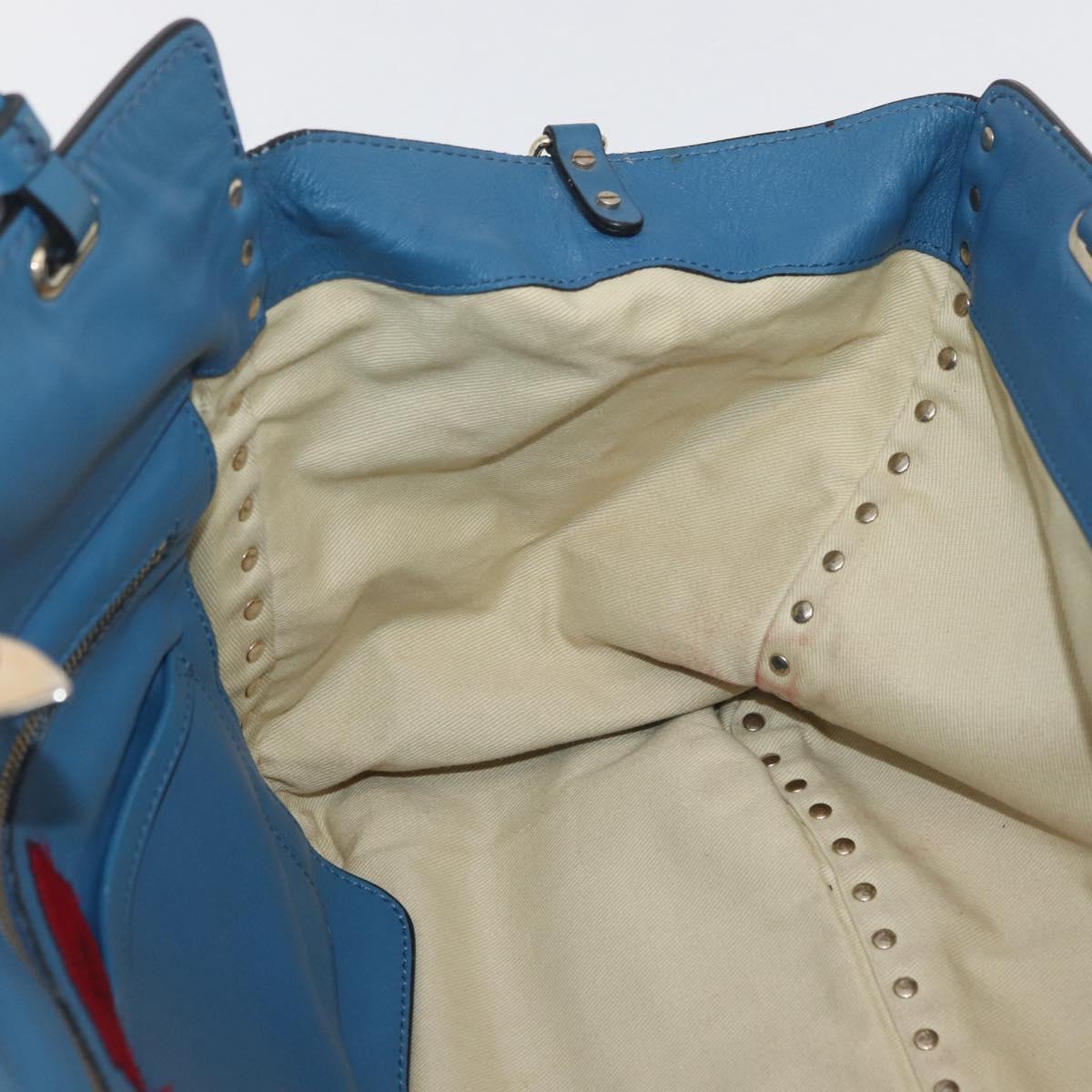 VALENTINO Rock Studs Tote Bag Leather 2way Blue Gold Auth BA13124