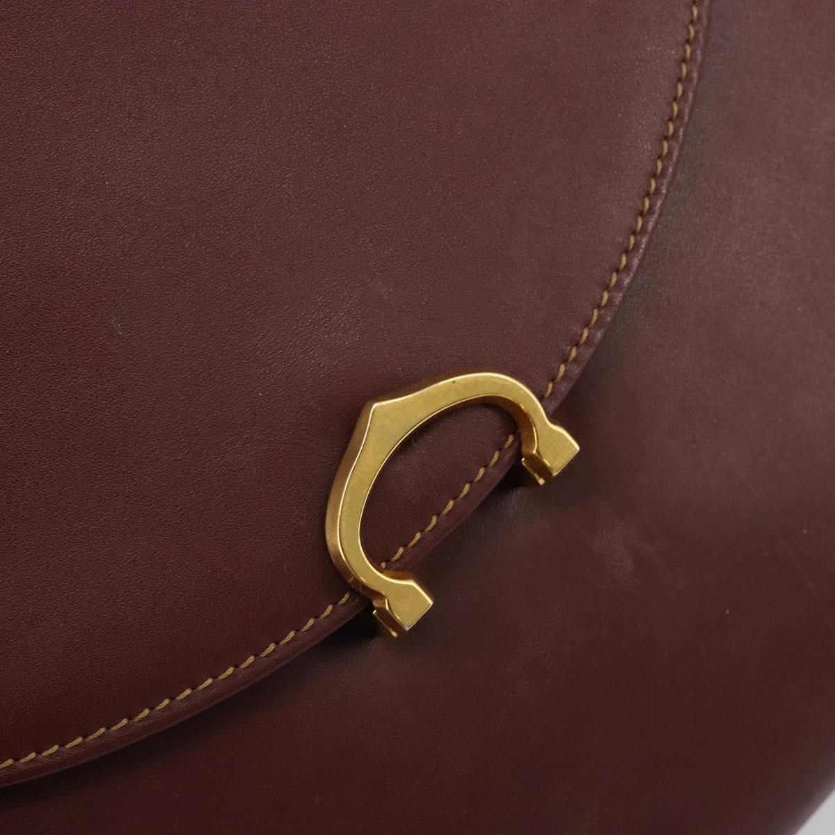 CARTIER Must Line Hand Bag Leather Bordeaux Gold Auth BA13127