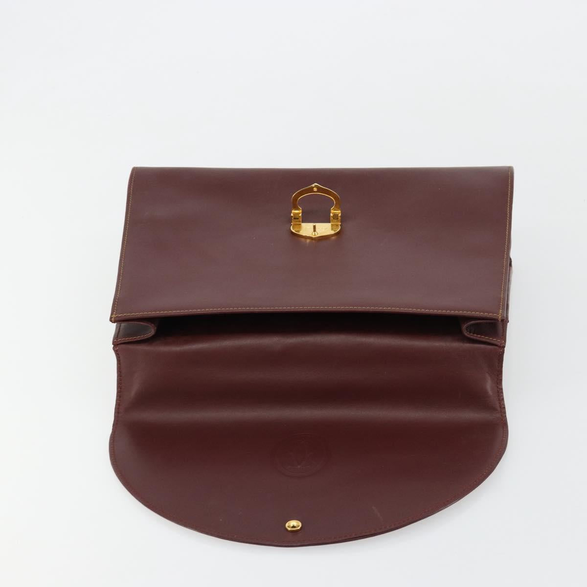 CARTIER Must Line Hand Bag Leather Bordeaux Gold Auth BA13127