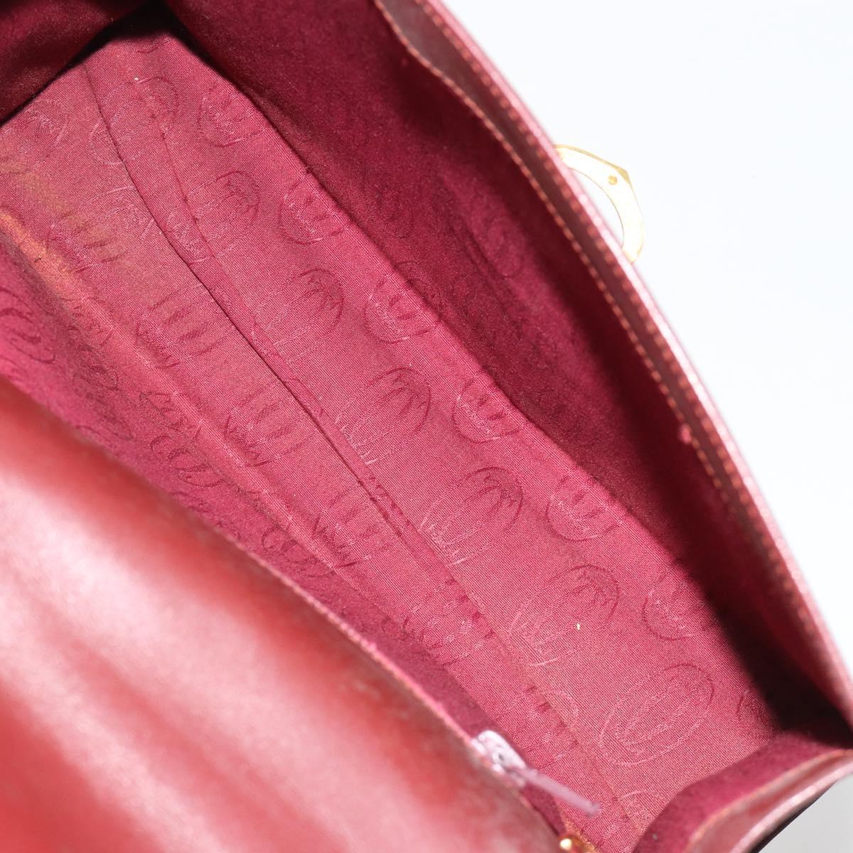 CARTIER Must Line Hand Bag Leather Bordeaux Gold Auth BA13127
