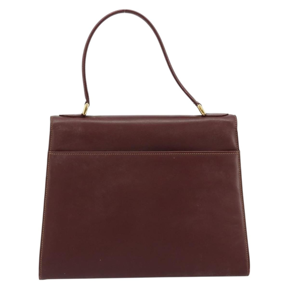 CARTIER Must Line Hand Bag Leather Bordeaux Gold Auth BA13127