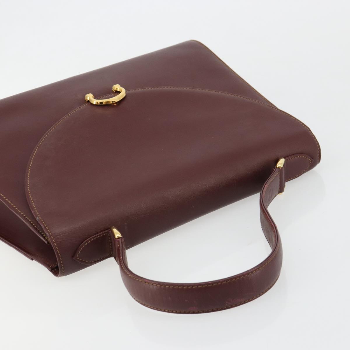 CARTIER Must Line Hand Bag Leather Bordeaux Gold Auth BA13127
