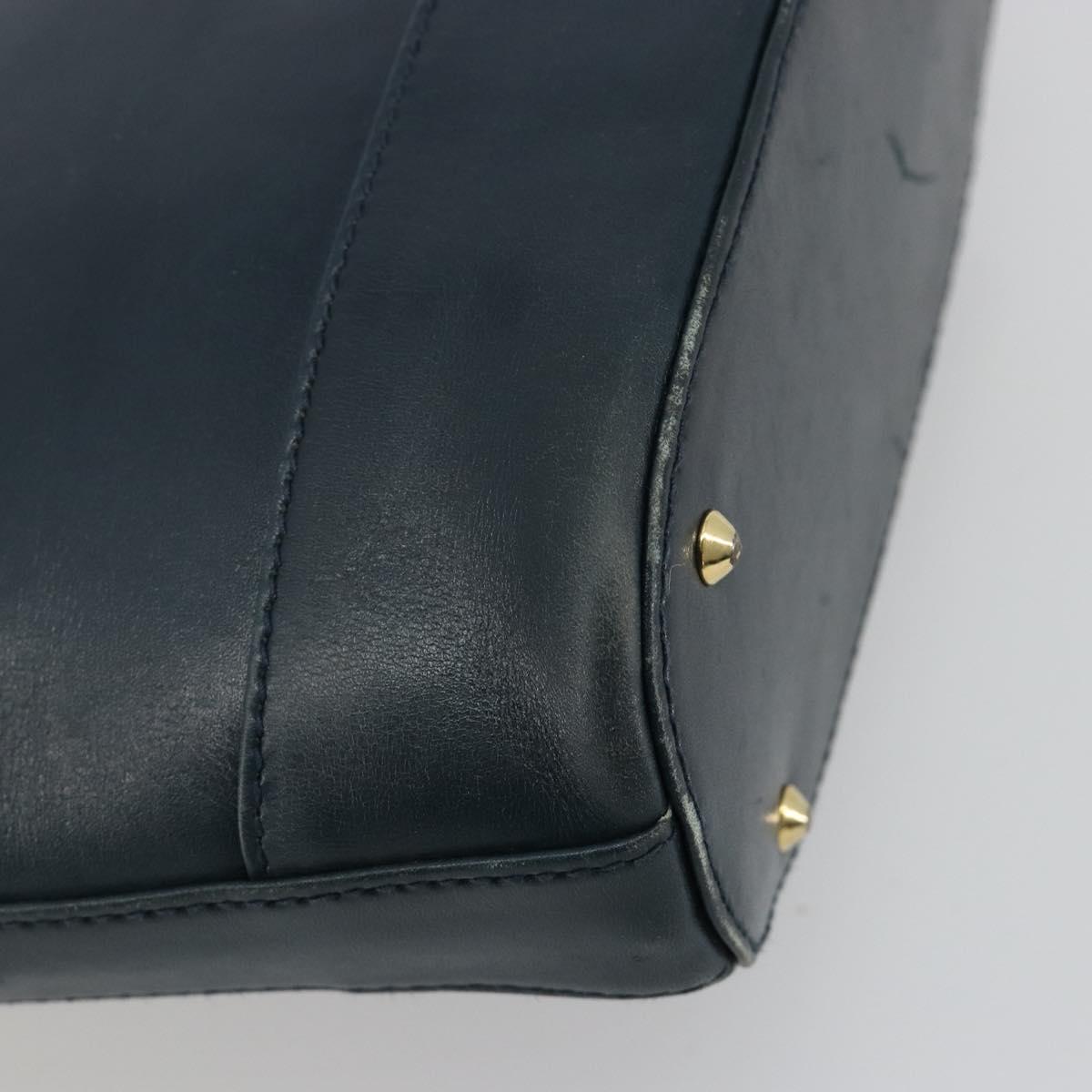 TIFFANY&Co. Chain Shoulder Bag Leather Navy Gold Auth BA13131