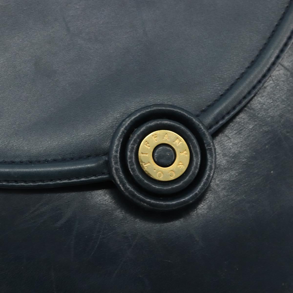 TIFFANY&Co. Chain Shoulder Bag Leather Navy Gold Auth BA13131