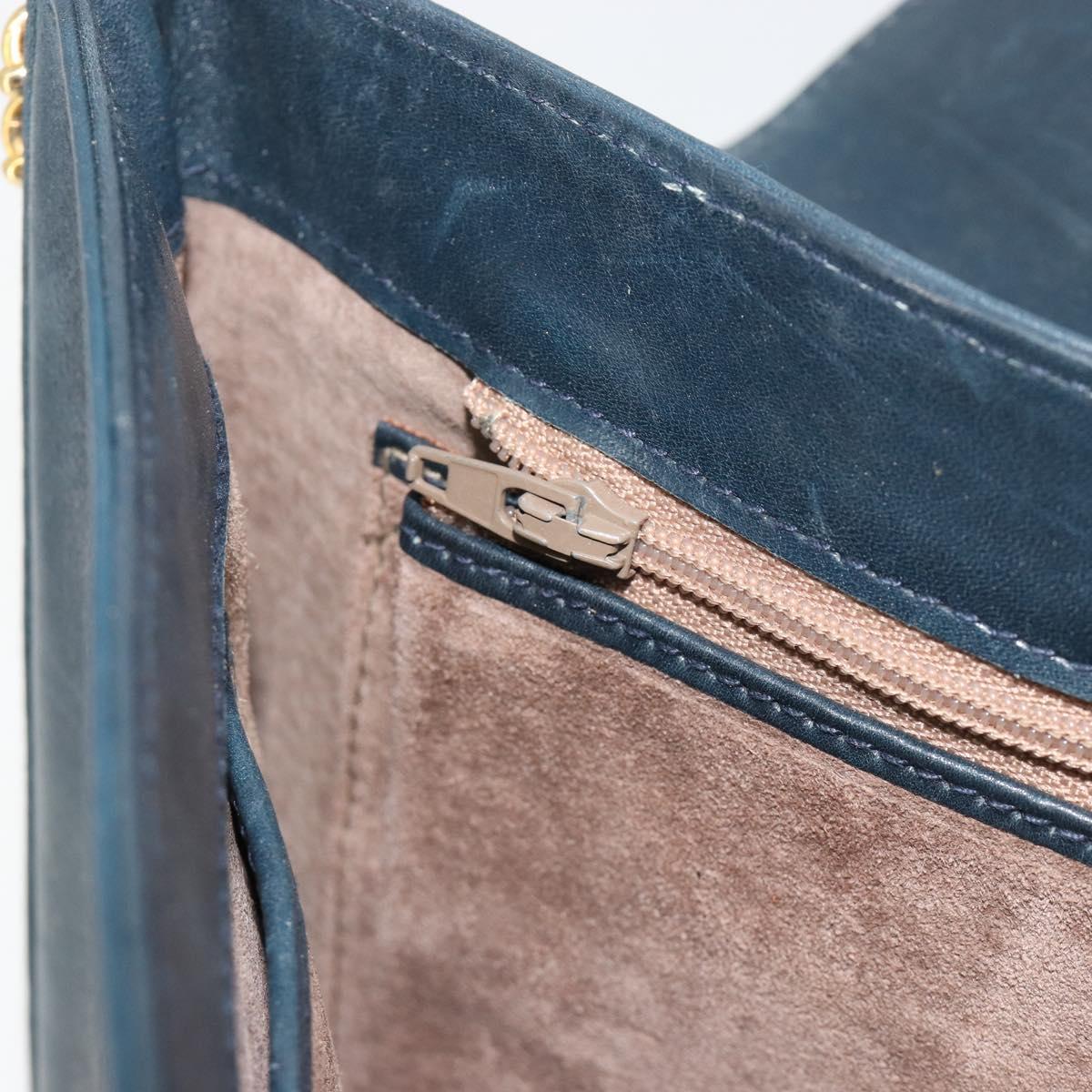 TIFFANY&Co. Chain Shoulder Bag Leather Navy Gold Auth BA13131
