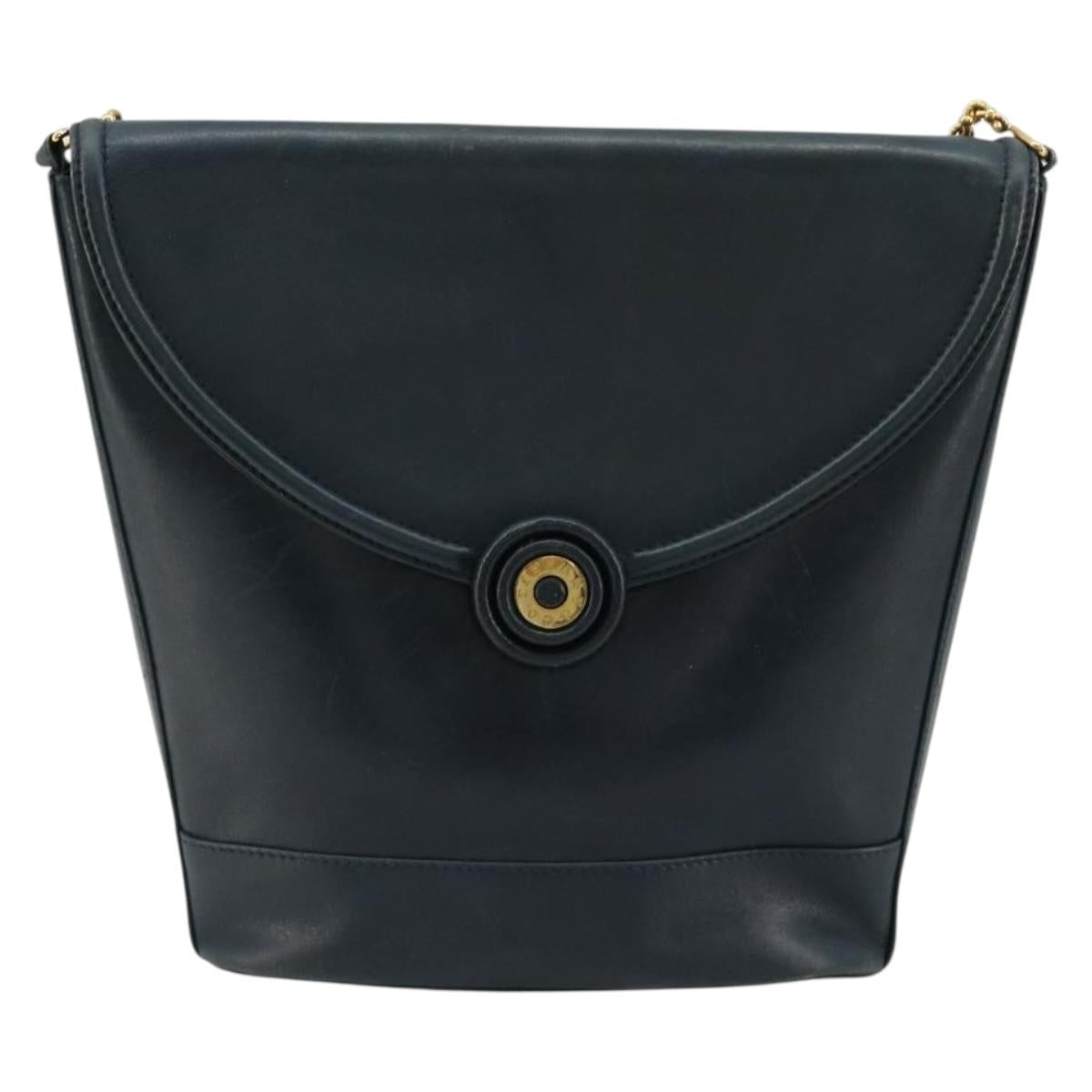 TIFFANY&Co. Chain Shoulder Bag Leather Navy Gold Auth BA13131