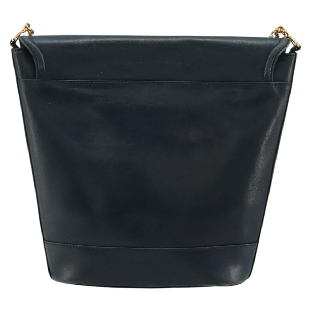TIFFANY&Co. Chain Shoulder Bag Leather Navy Gold Auth BA13131