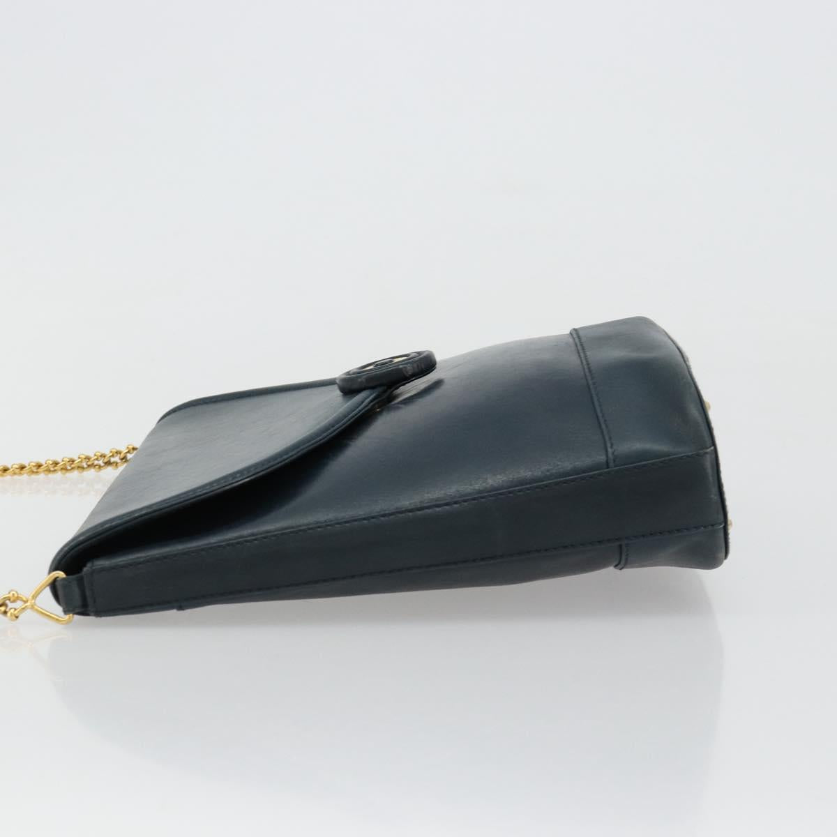 TIFFANY&Co. Chain Shoulder Bag Leather Navy Gold Auth BA13131