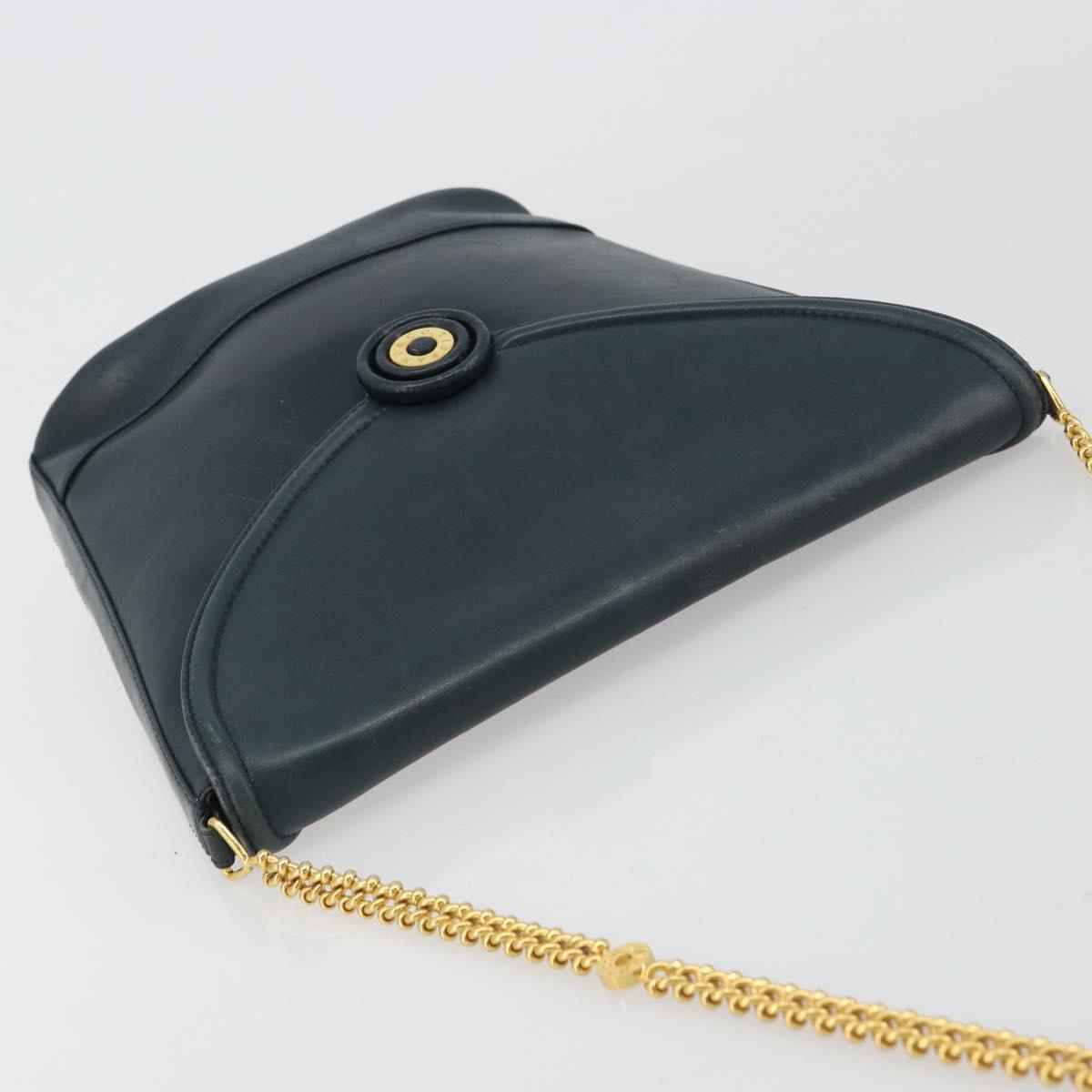TIFFANY&Co. Chain Shoulder Bag Leather Navy Gold Auth BA13131