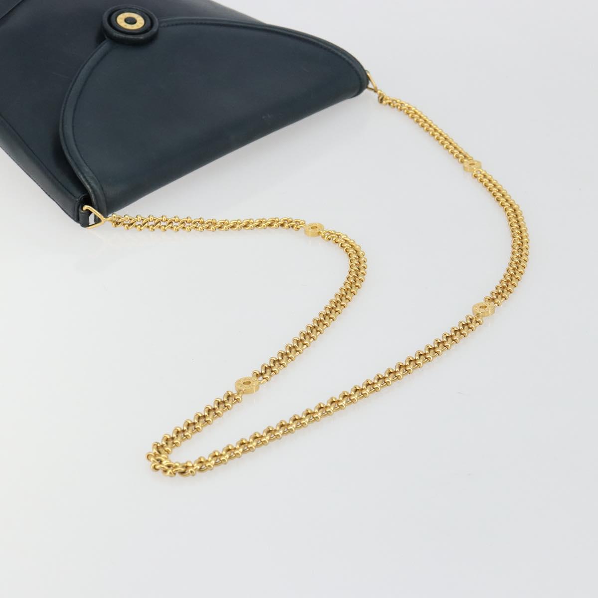TIFFANY&Co. Chain Shoulder Bag Leather Navy Gold Auth BA13131