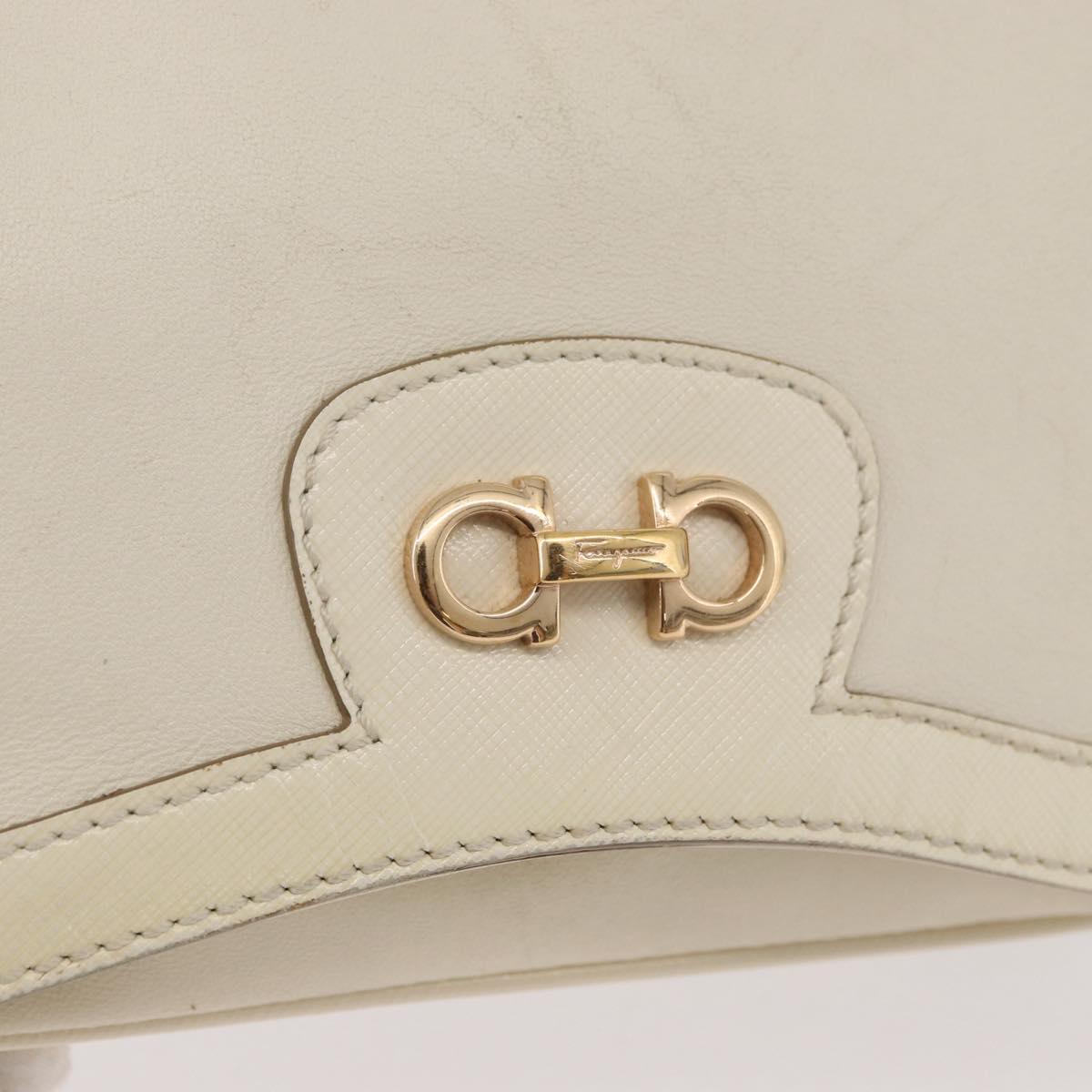 Salvatore Ferragamo Gancini Shoulder Bag Leather White Gold Auth BA13137