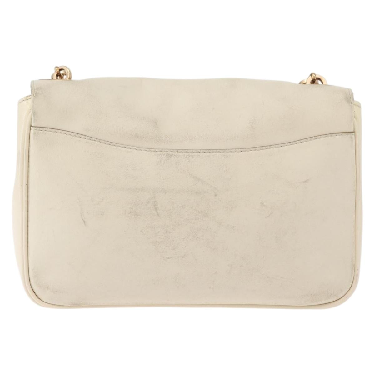Salvatore Ferragamo Gancini Shoulder Bag Leather White Gold Auth BA13137