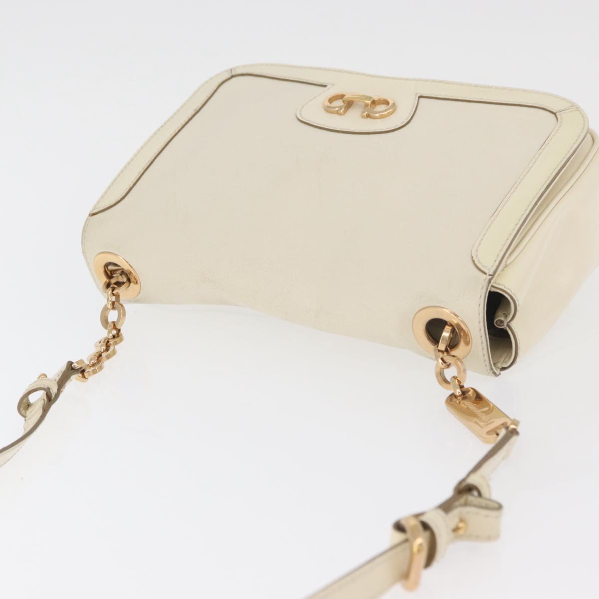 Salvatore Ferragamo Gancini Shoulder Bag Leather White Gold Auth BA13137