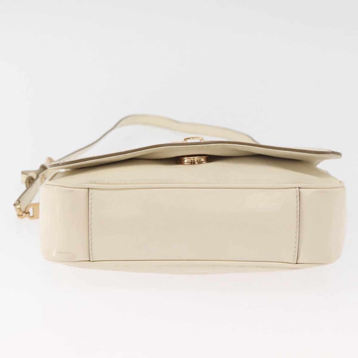 Salvatore Ferragamo Gancini Shoulder Bag Leather White Gold Auth BA13137