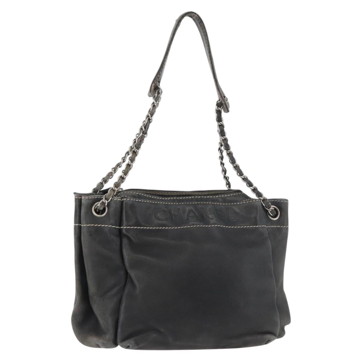 CHANEL Chain Shoulder Bag Lamb Skin Black CC Auth BA13139
