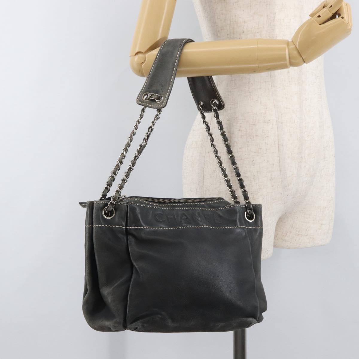 CHANEL Chain Shoulder Bag Lamb Skin Black CC Auth BA13139