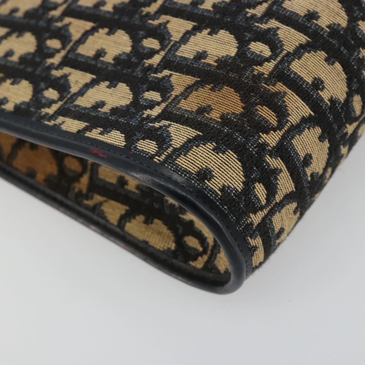 Christian Dior Trotter Canvas Shoulder Bag Navy Gold Auth BA13143