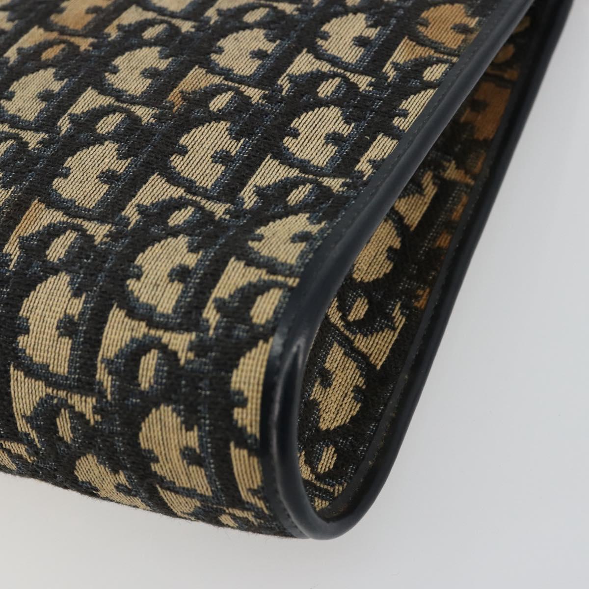 Christian Dior Trotter Canvas Shoulder Bag Navy Gold Auth BA13143