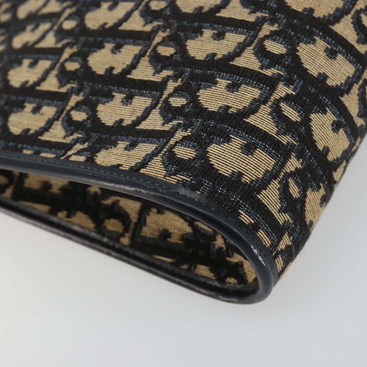 Christian Dior Trotter Canvas Shoulder Bag Navy Gold Auth BA13143