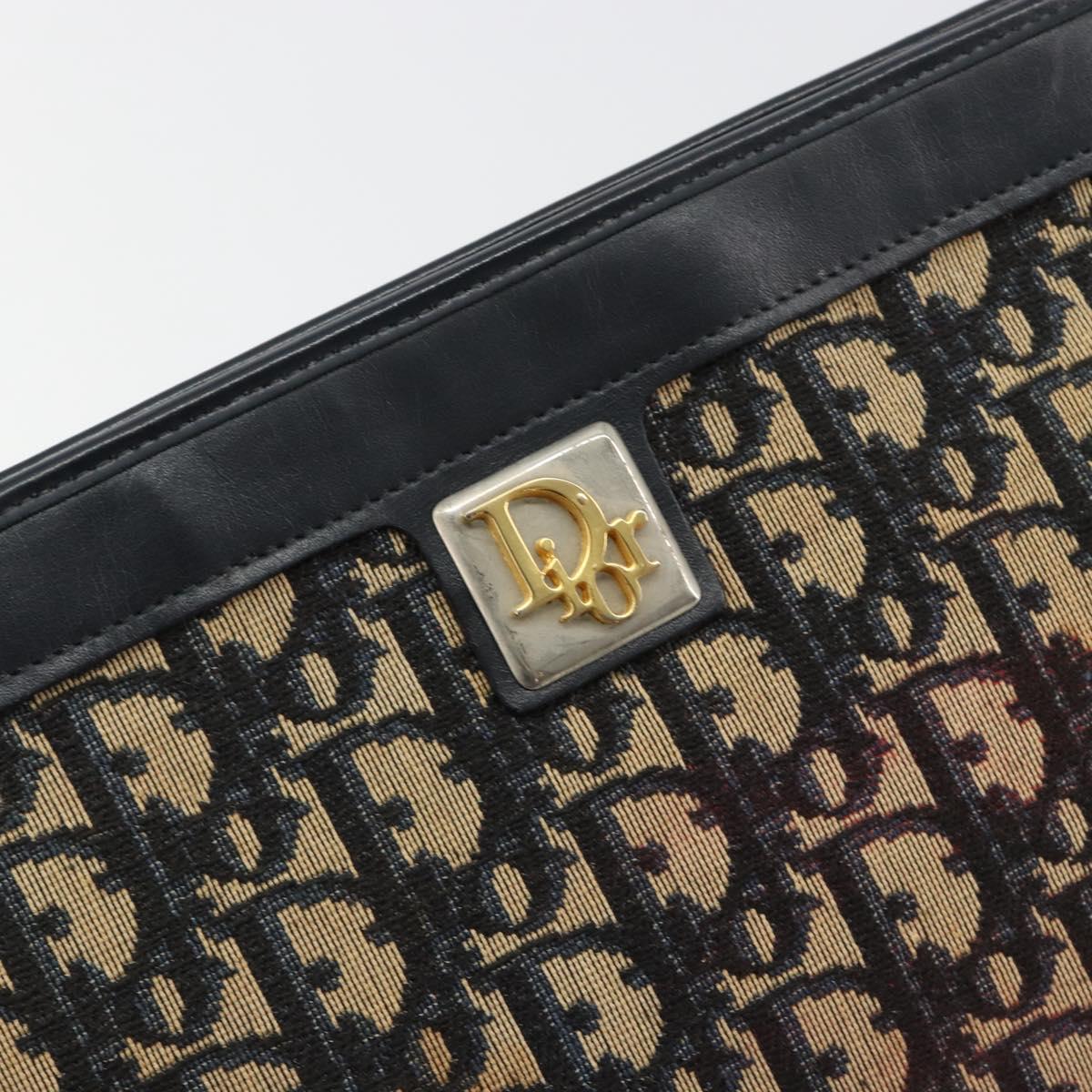 Christian Dior Trotter Canvas Shoulder Bag Navy Gold Auth BA13143