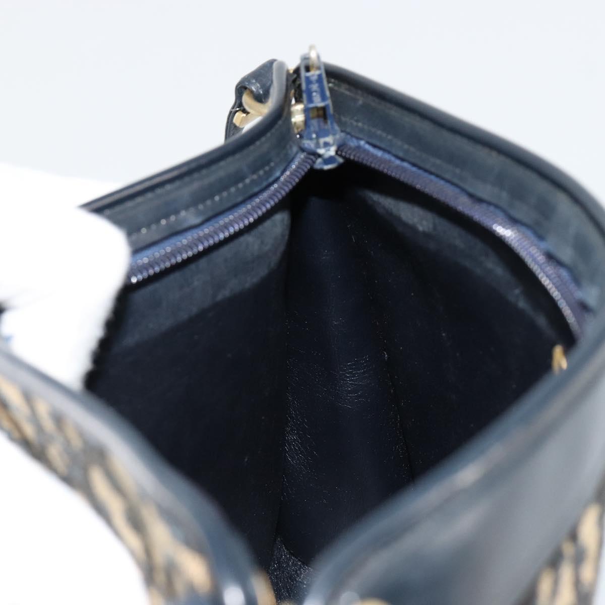 Christian Dior Trotter Canvas Shoulder Bag Navy Gold Auth BA13143