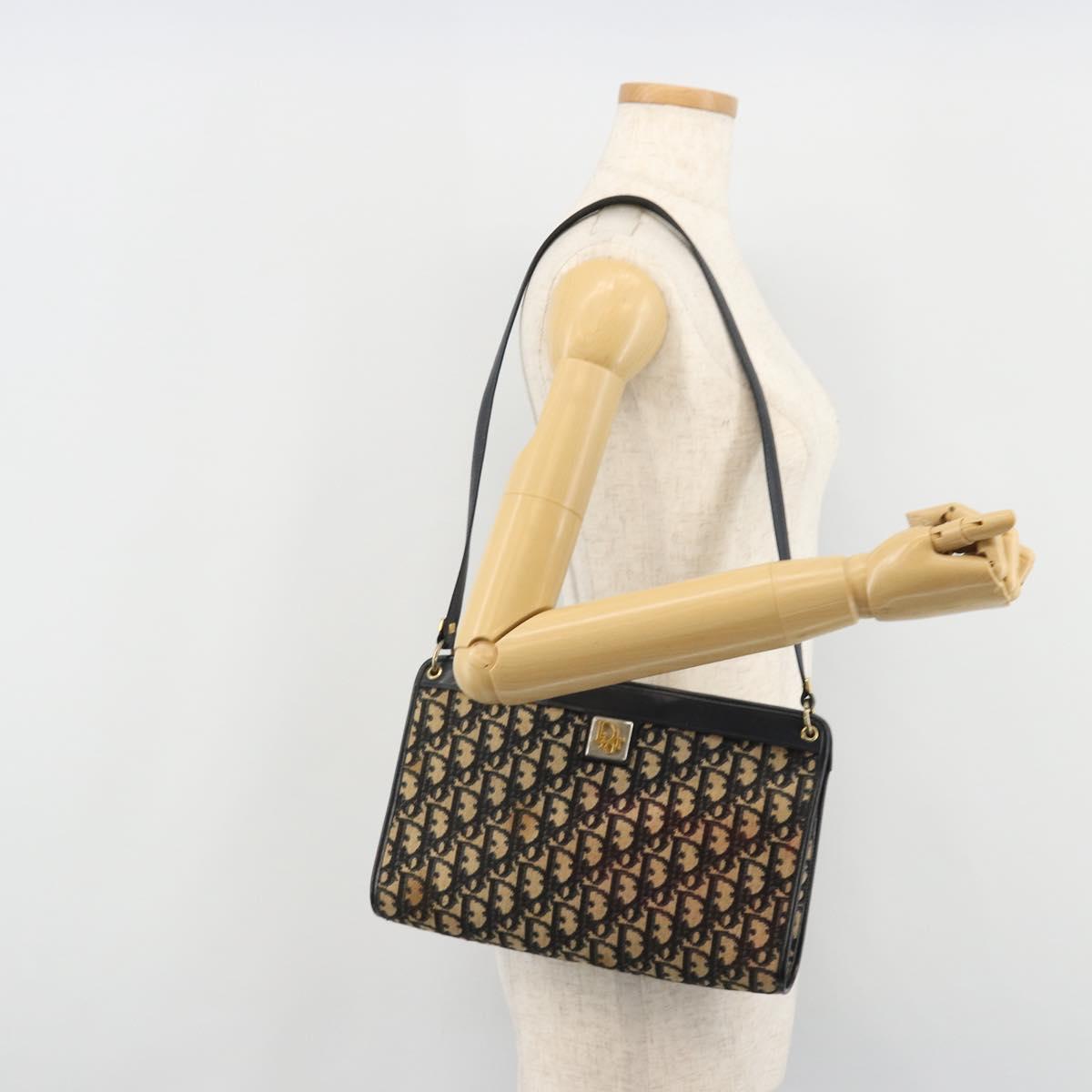 Christian Dior Trotter Canvas Shoulder Bag Navy Gold Auth BA13143