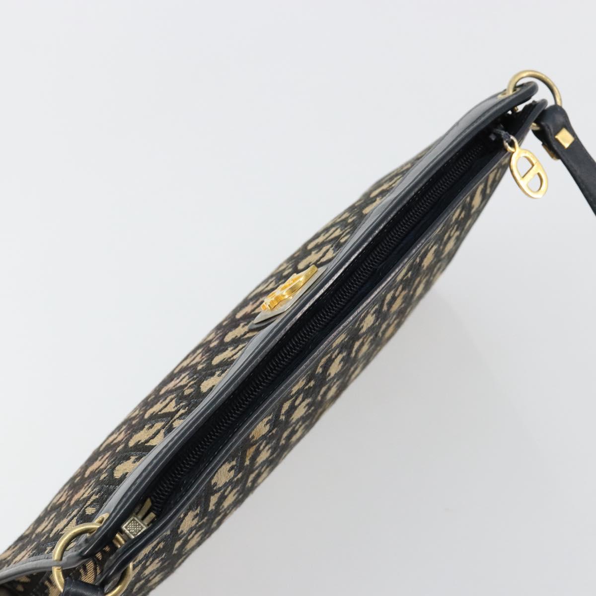 Christian Dior Trotter Canvas Shoulder Bag Navy Gold Auth BA13143