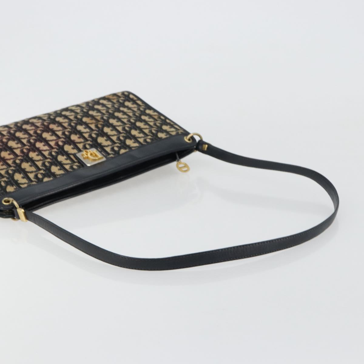 Christian Dior Trotter Canvas Shoulder Bag Navy Gold Auth BA13143