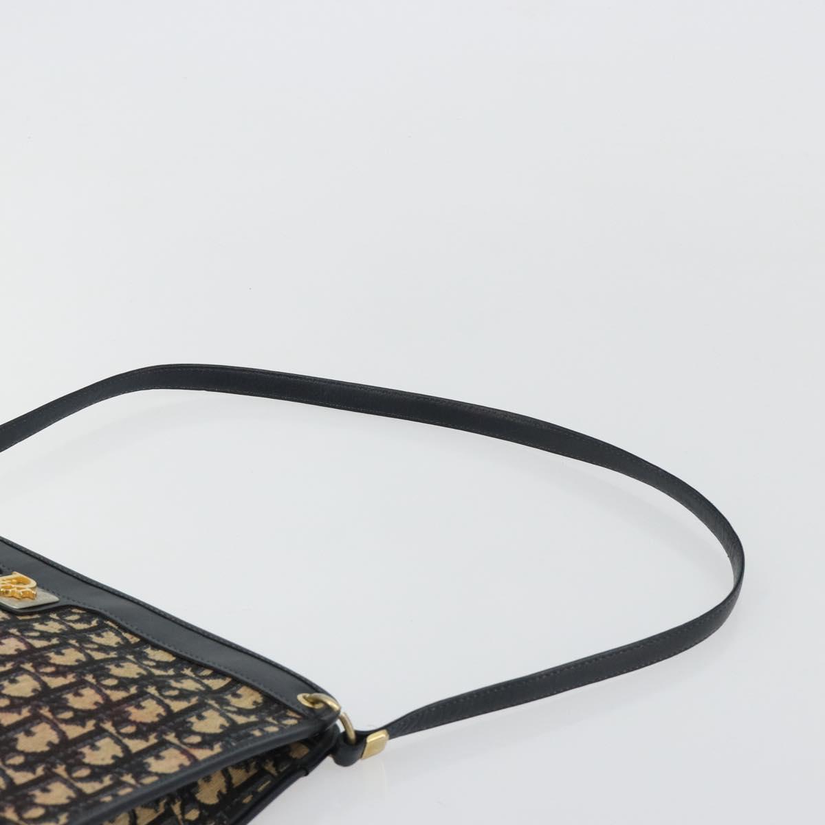 Christian Dior Trotter Canvas Shoulder Bag Navy Gold Auth BA13143