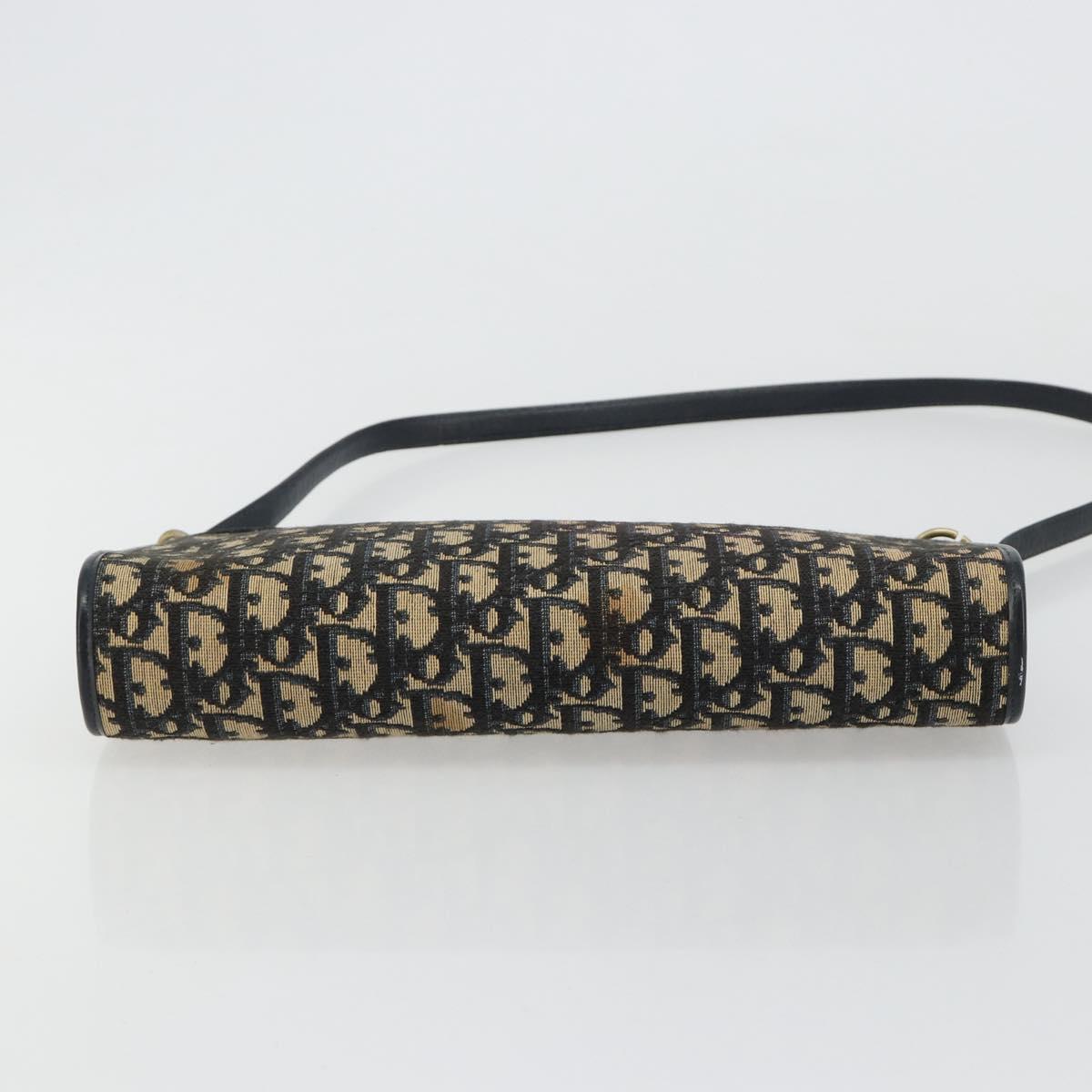 Christian Dior Trotter Canvas Shoulder Bag Navy Gold Auth BA13143