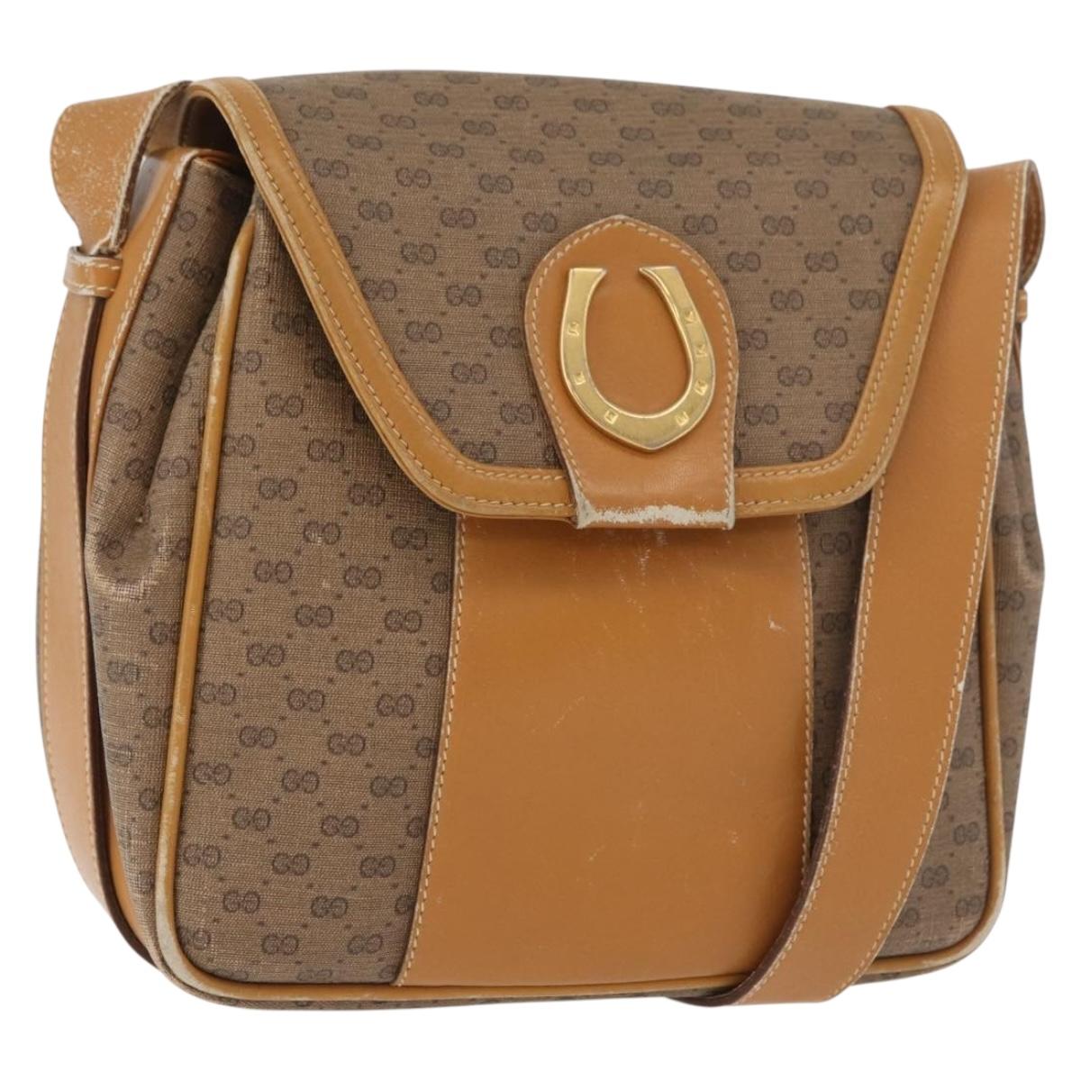 GUCCI Micro GG Supreme Shoulder Bag PVC Beige Gold Auth BA13145