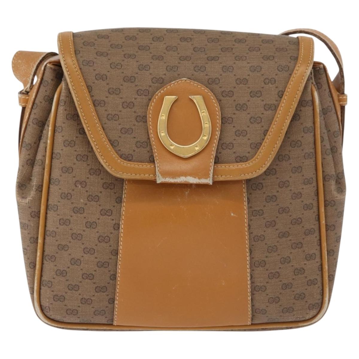 GUCCI Micro GG Supreme Shoulder Bag PVC Beige Gold Auth BA13145