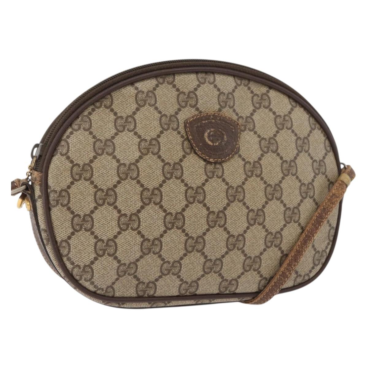 GUCCI GG Supreme Shoulder Bag PVC Beige Gold Auth BA13146